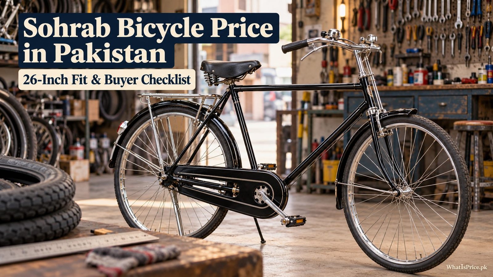 Sohrab Bicycle Price in Pakistan: 26-Inch Buying Guide 1 Traditional commuter bicycle displayed inside Pakistani shop