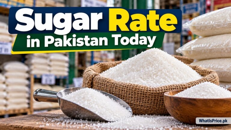 White sugar crystals displayed beside grocery sacks